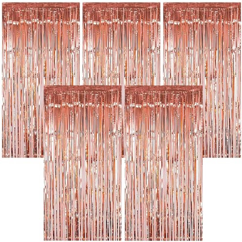 Torytoe Lametta Vorhänge Rosagold, 5 Stück Metallische Glitzervorhang Geburtstag 1x2M Folie Vorhang Glitzer Tinsel Curtains Folienfransen Vorhang für Geburtstage Festivals Hochzeit Party Bühnendekor