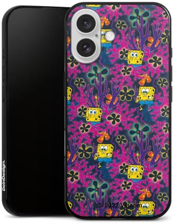 Slim Case extra dünn kompatibel mit Apple iPhone 16 Silikon Handyhülle schwarz Hülle Spongebob Schwammkopf Kindheit Offizielles Lizenzprodukt