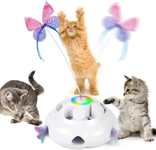 Diealles Shine Katzenspielzeug Selbstbeschäftigung, 3 in 1 Elektrisches Katzenspielzeug, Automatisches Katzen Spielzeug, Drinnen Intelligenzspielzeug, Fluttering Butterfly, Federspielzeug