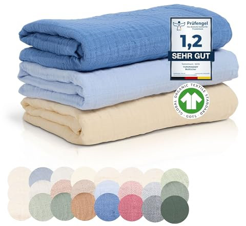 Spucktücher Baby Mulltücher 80x80 cm (weiche Musselin Bio-Baumwolle) GOTS + Oeko-TEX 100: schadstofffrei| Musselin Tuch Baby Mullwindeln Mädchen Junge,Erstausstattung Neugeborene (Blau)