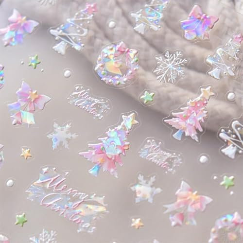 Nagelsticker Weihnachten, Weihnachten Nagelsticker Selbstklebend 3D Rosa Schneeflocke Winter Nagelaufkleber Christmas Nail Art Stickers NagelDesign Nagelsticker Winter DIY Nageldesign Zubehör