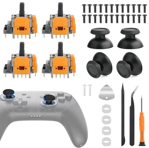 4 Stück Hall Effekt Sticks Kompatibel mit Play Station 5, PS5 Controller Zubehör mit 4 Stück Daumenkappe Thumbstick Reparatur Kit Ersatz 3D Analog Sensor Joystick für PS5