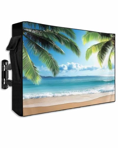 EZON-CH Outdoor TV-Abdeckung, 40-43 Zoll, Sommerblau, Ozean, Strand, Kokosnussbaum, wetterfest, TV-Displayschutz, Outdoor-TV-Gehäuse für Dichtung, vollständige Abdeckung, Außen-LED, LCD
