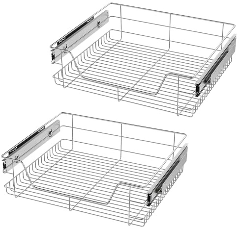 2x Pull Out Telescopic Kitchen Drawer,50cm Wide Cabinet Slide Out Wire Storage Drawers,26kg load capacity,for Kitchen, Pantry, Bathroom Cabinets, Base Larder
