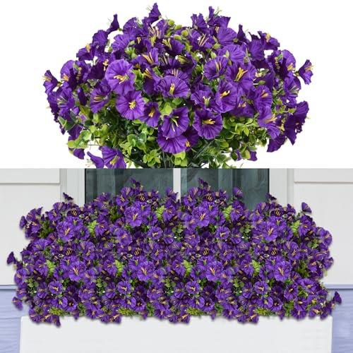 Elecoutek 6 Mazzi di Fiori Artificiali, Fiori di Tromba Artificiali, Piante da Fiore Simulate Protette dai Raggi UV, per Interni ed Esterni, Decorazione di Casa, Balcone Portico, Viola