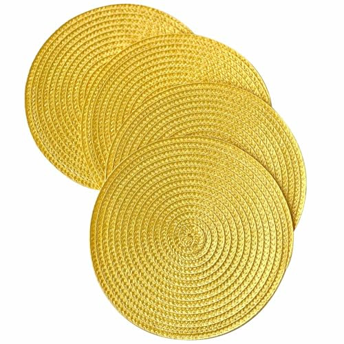 Round Woven Placemats Set of 4, 18cm/7inch Braided - Heat Resistant Coaster Mats for Small Plates & Coffee Tables(Yellow)
