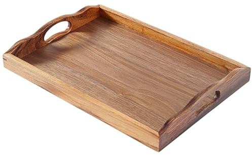 MOOKOMI Nature Serviertablett aus Walnussholz, mit Griffen, Massivholz, für Kaffee, Frühstück, Abendessen, Ottomane, 42 x 30 x 6 cm