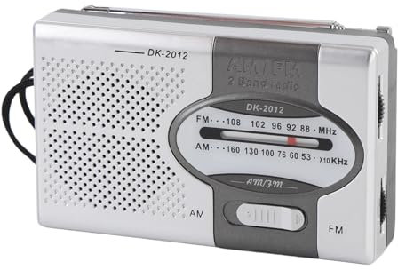 DK-2012 Pocket Radio AM, Portable Frequency Modulation AM Transistor Radios with Speaker and 3.5mm Earphone Jack,2 AA Battery Powered(Not Included) (Silver Grey)