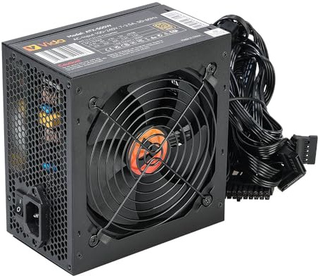 VIDA 500W ATX PSU, 80 Plus Bronze, Fluid Dynamic Ultra-Quiet Fan, PCIe, Flat Black Cables, Power Lead Not Included, Black