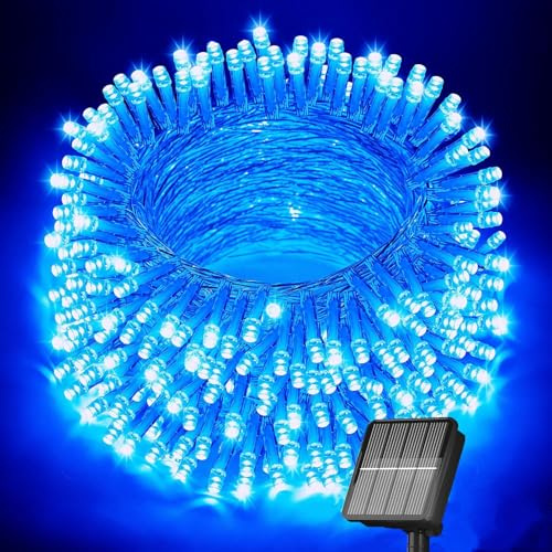 100 LED-Solar-Weihnachtslichter für den Außenbereich, wasserdicht, LED-Pool-Lichter, blaue Lichterkette für den Außenbereich, für Schwimmbad, Camping, Zaun, Terrasse, Garten, Trampolin, Deck