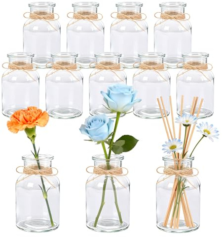 Der Rose 12 Stück 125ml Kleine Gasvasen für Hochzeit Tischdeko | Juteschnur individuell kürzbar Kratzfreie glatte Oberfläche Die tägliche Reinigung ist einfach und bequem