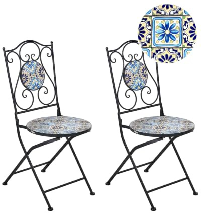 Beliani Gartenstuhl Schwarz Eisen Mediterran Vintage-Stil (2er Pack) | Metall, Sitzhöhe 47 cm, Matt, Klappbar, Benötigt keine Montage, Belastbarkeit 120 kg, Für den Außenbereich, 87 x 39 x 47 cm