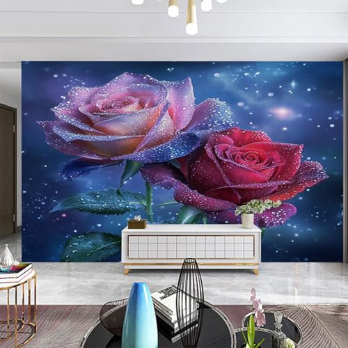 Fototapete Rote Rosa Blumen Kinderzimmer Tapete Kein Klebstoff Seidenstoff Tapeten Vliestapete für Fernsehhintergrund Büro Wandtapete Schlafzimmer Wallpaper 400x240cm