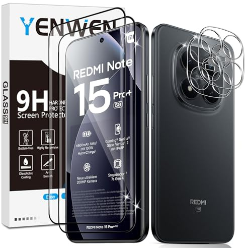 Yenwen Verre Trempé pour Xiaomi Redmi Note 15 Pro Plus/POCO M8 Pro 5G, 2 Pièces Protection écran Film et 2 Pièces Caméra Arrière Protecteur, 2.5D Vitre Protecteur, Anti Rayures, Dureté 9H Glass HD