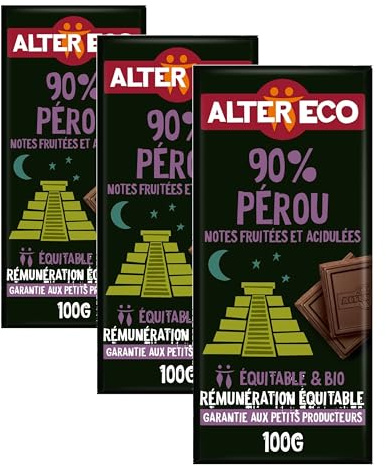 ALTER ECO - Tablette Chocolat Noir 90% - Notes Fruitées et Acidulées - Bio & Équitable - Origine Pérou - 100 g