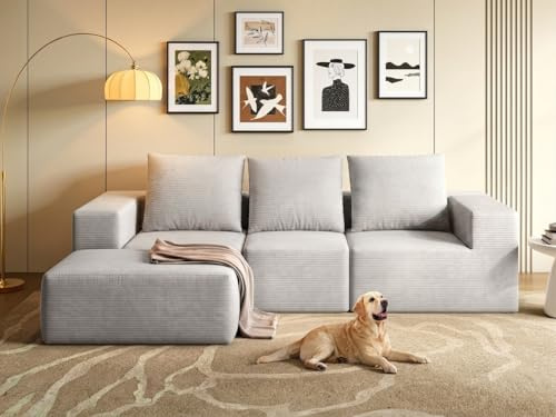 YITAHOME Ecksofa L-Form, Boneless Sofa mit Schlaffunktion, Modular Cord | Modulares Ecksofa mit 8 Layouts, U-Form, L-Form oder Schlafsofa, Boneless Cloud-Komfort, Cordstoff, 3 Kissen & Seitentasche