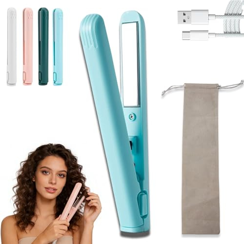 2 in 1 MINI Curling Iron, 2026 New MINI Glätteisen, MINI Lockenstab für Kurze Haare, Kleiner Haarglätter, Fast Heating, Travel Size USB Plug-in Powered Hair Curler Flat Iron for All Hair Types (C)