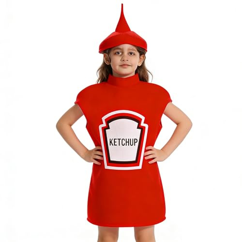 Déguisement de bouteille de ketchup et moutarde pour | Costume de scène d'Halloween, nourriture amusante, costume de jeu de rôle pour animaux de compagnie de 4 à 12 ans avec