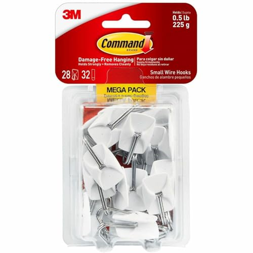 3M Command 17067MPES General Purpose Hooks, Small, 0.5lb Cap, White, 28 Hooks & 32 Strips/Pack