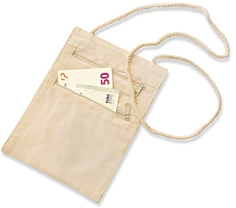 EDUPLAY 230047 Umhängegeldbeutel Brusttasche mit Zwei Fächern, Baumwolle, 14 x 17 x 0,3 cm, ohne Motiv ideal zum bemalen, Natur