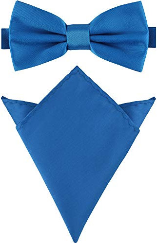 Ladeheid Herren Schmale Fliege & Einstecktuch Set M/P (12cm x 6cm, 22cm x 22cm, Blau)