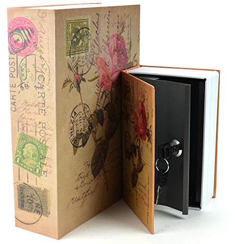 DSL HomeSafe Real Book Safe Secret Hidden Key Combination Metal Security Money Box 3 Size 7 Design (Rose Post Card, Size M: 180 x 115 x 55mm)