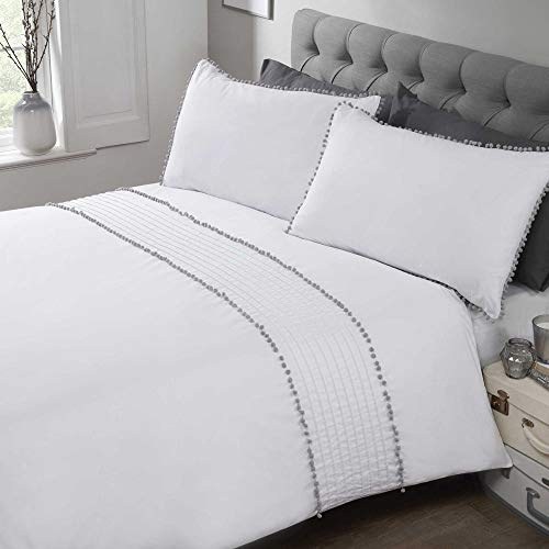 Rapport Pompom Duvet Cover Bed Set, White/Grey, King