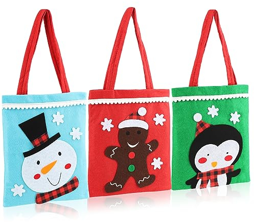 com-four® 3x Geschenkbeutel für Weihnachten - Geschenktüte mit Henkeln - Geschenktasche für Nikolaus und Advent - Filzbeutel mit Weihnachtsmotiven 24 x 20 cm