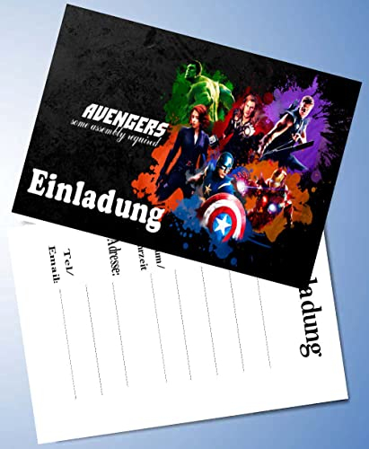 ich 10 Einladungskarten für Geburtstag Partys und Kindergeburtstag kompatibel mit The Avengers Nr. 3