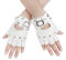 Damen Herren Fingerlos Handschuhe mit Schleife Punk Hip Hop Half-Fingerhandschuhe Fäustlinge aus PU Leder für Bühnenauftritte, Party, Club, Festivals, Halloween (B-Weiß)