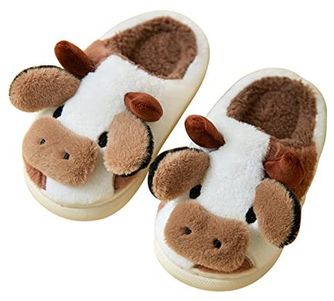 Kuh Hausschuhe Damen Herren Plüsch Winter Warme Flauschige Pantoffeln Kawaii Tier Rutschfeste Plüsch-Schlappen Weich & Bequem Indoor Dicke Sohle Slippers für Herbst Winter (41-42 EU)