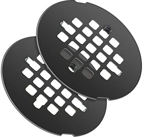 Enhon 2 Pack 4-1/4 Snap in Shower Drain Cover, Round Strainer Drain Grid, Bathroom Shower Grate Cap Replacement for Hair Catcher, Stainless Steel (Matte Black)