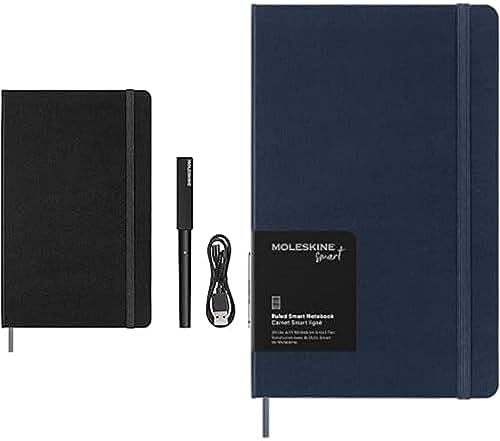 Moleskine Smart Writing Set + Smart Notebook, Set mit Smart Notebook Schwarz mit linierten Seiten 13x21cm und Smart Stift, Smart Notebook Saphirblau mit linierten Seiten 13x21cm