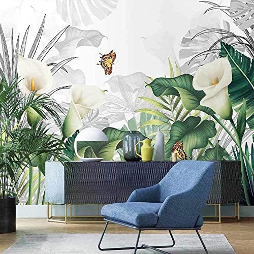 Individuelles Format 3D Tropische Pflanzenblätter Der Calla-Lilien Fototapete, Wasserfall, Naturlandschaft, Hintergrund, Wandbild, Auffällige Stabile Dekoration Für Sofa 400 (Breite) x 280 (Höhe) cm