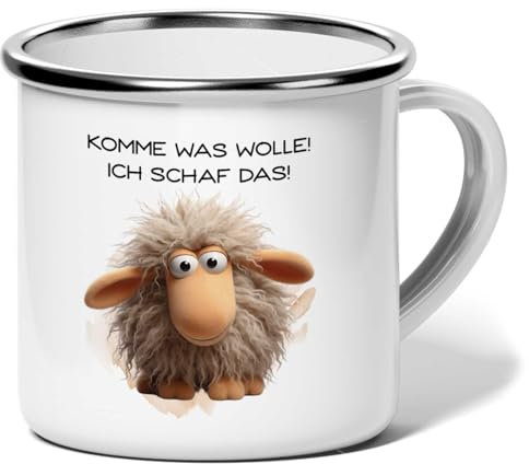 MeLifestyle Kaffeetasse Tasse Becher Motiv Schaf Komme was Wolle ich schaf das schon | Emaille 240ml | Geschenk, Freund, Freundin, Kollege, Kollegin, Bürotasse