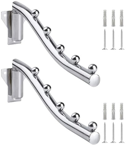 Pamtns 2 Stück Kleiderhaken Wand Kleiderlüfter Klappbar Wand Kleiderbügel Edelstahl Drehbarer Kleiderlüfter Kleiderständer Kleiderstange Wandhaken Garderobenhaken Schwingarm Halterung mit Schrauben