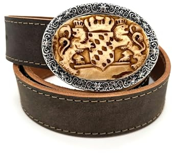Almbock Trachtengürtel Herren dunkelbraun - Ledergürtel Herren mit Hirschhorneinlage - Gürtel Herren 100 cm