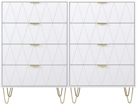 UEV Kommode 2er Set,120 x 34 x 91 cm, Schrank mit 8 Schubladen, Highboard, TV Schrank, Sideboard mit Schubladen, Schmal kommode,Schrank für Wohnzimmer Schlafzimmer,Flur(Weiß)