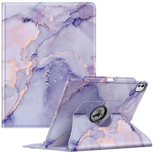 Fintie - Funda giratoria para iPad Pro de 13 pulgadas (M4) 2024 con soporte para lápiz, funda protectora giratoria de 360 grados con encendido y apagado automático, Lilac Marble (mármol lila)