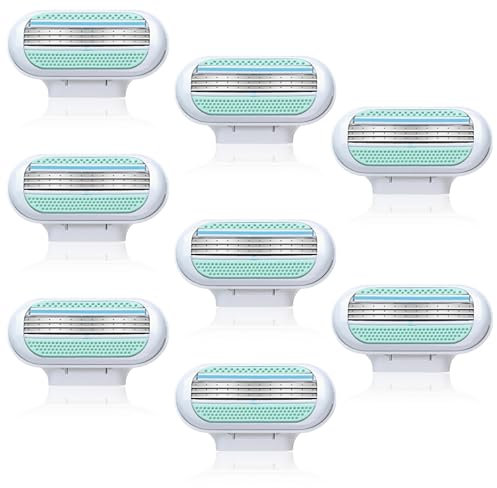 Lamette di Ricambio Premium per Rasoio da Donna: Ricariche Universali a 3 Lame con Striscia Idratante Skin Cushion Lametta con Aloe Vera Vitamina E per una Rasatura Fluida Profonda Duratura (8 Pezzi)