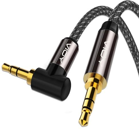 VIOY Cavo AUX (2 m), 3,5 mm maschio a maschio, cavo per cuffie ad angolo retto di 90 gradi, jack a jack audio per auto Aux, iPhone, iPad, iPod, TV, laptop e altoparlanti