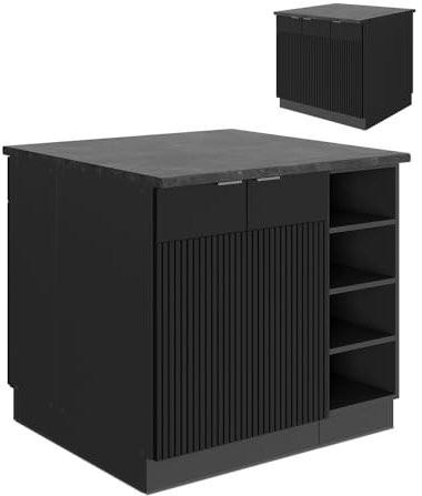 Vicco Isla de Cocina Fame-Line, Rayas Negras, 90 cm sin encimera
