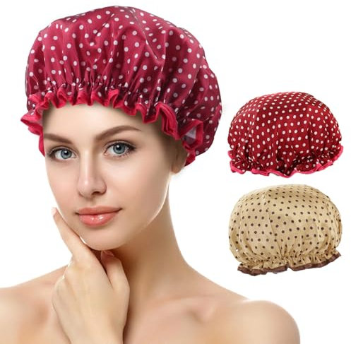 Gorro Ducha Mujer, Gorros de Ducha Impermeables, Shower Cap Reutilizables con Banda Elástica, Gorro de Ducha para Salón, Spa, Viajes, Hotel, Cocina (F)
