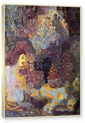 NHLDZYH Champagner-Goldrahmen. Otto Dix Poster, (Masken als Ruinen), Abstrakte Leinwand Poster Wandkunst Bild, Kunstdruck auf Leinwand für Wohnzimmer. 40x60cm