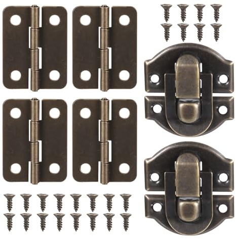 Kit de bisagras y pestillos de madera de bronce antiguo, accesorios decorativos de aleación de zinc para joyeros, armarios pequeños, proyectos de manualidades con tornillos a juego