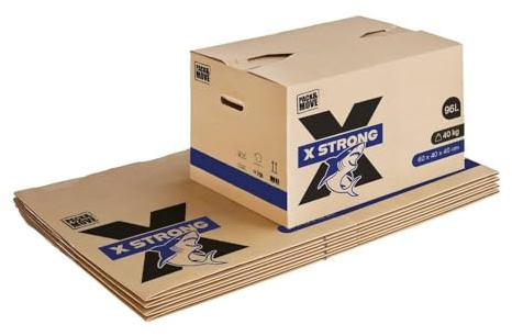 Pack and Move - Set med 5 x starka flyttkartonger - 60 x 40 x 40 cm - belastning 40 kg - extrem styrka - stor kapacitet
