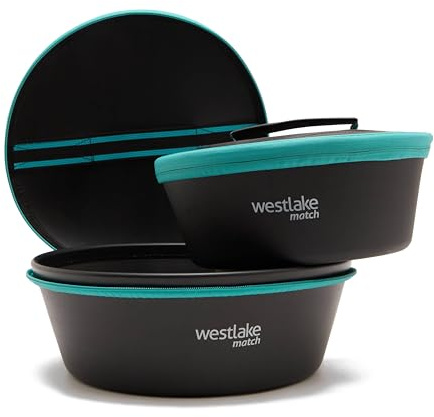 WESTLAKE EVA Dual Bowl Set for Fishing Bait, Waterproof, Zipped Lids, Carry Handle, Large 28x28x12cm, Small 24x24x12cm