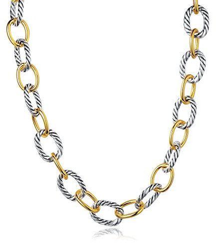 UNY Fashion Jewellery Stilvolle und Trendy Zweifarbige Glieder Kette für Elegante Frauen Vergoldet und Versilbert Gedrehte Draht Glieder