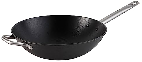 Imusa LCI-19008 Wok aus Gusseisen, antihaftbeschichtet, mit Edelstahlgriffen, 35,6 cm, Schwarz