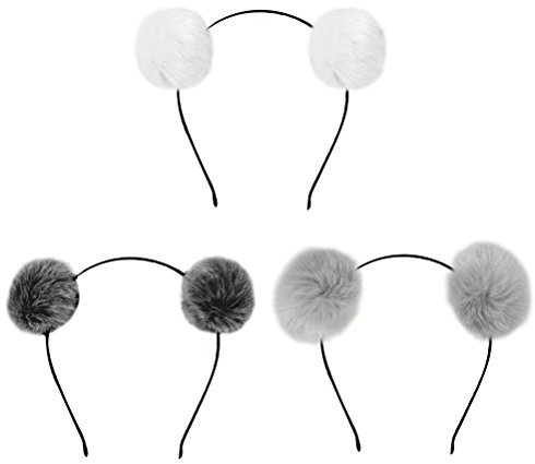 Frcolor 3 Stück Pompom Stirnband Pom Pom Haarband Haarreifen Puschel Haarreifen Katzenohren Haarreifen Ball für Mädchen